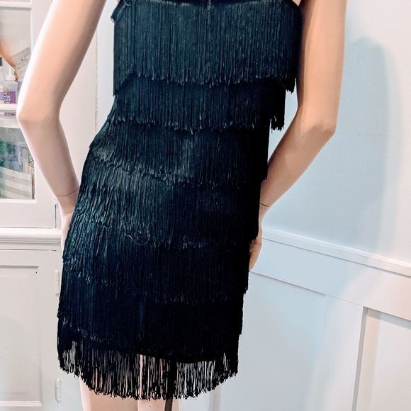 Black mini Flapper Dress Large Wiggle Fancy - Picture 11 of 12